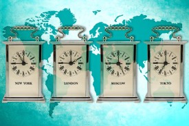 world time clocks and map