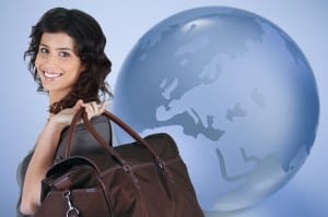 business woman traveling world