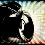 digital photography camera on color abstract background