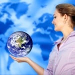 woman holding globe