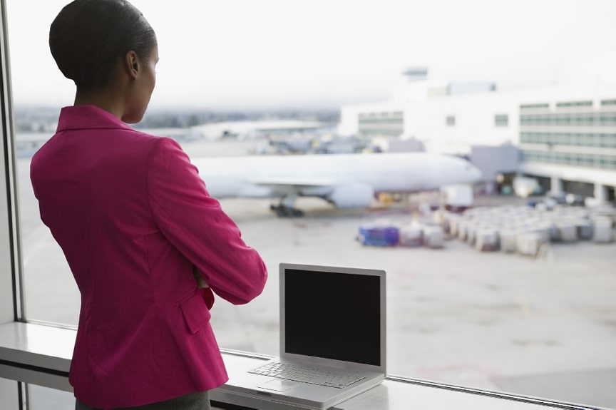 african american woman business trip travel airport