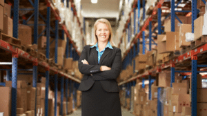 business woman warehouse