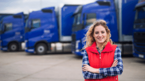 woman business trucks