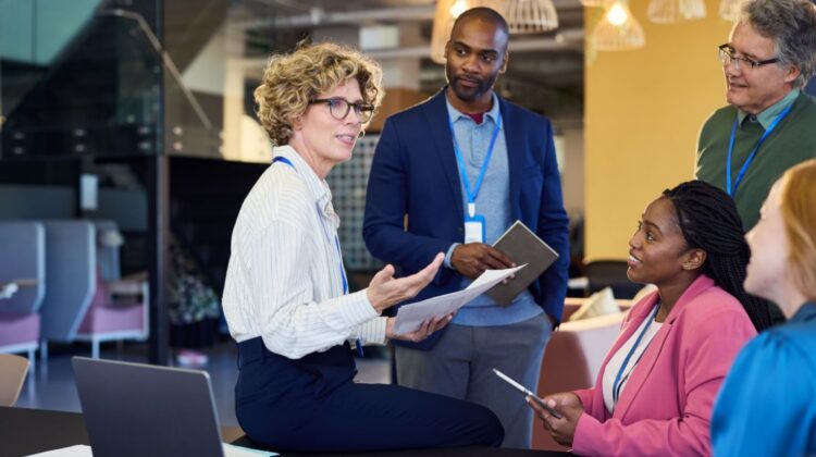 businesswoman meeting talking