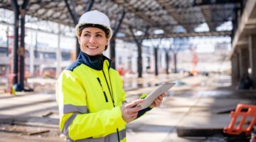 woman construction site with tablet