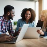 Alt Text: Women business owners collaborating to improve work performance