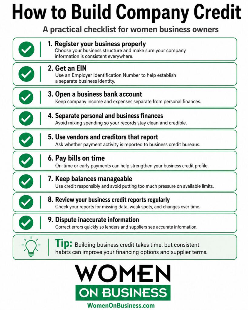 Checklist showing how women business owners can establish business credit
