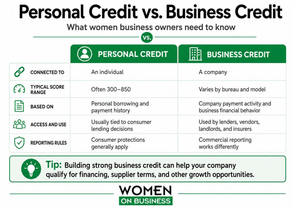 Comparison of personal credit and business credit scores and reports