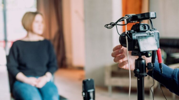 Businesswoman in a publicity video production