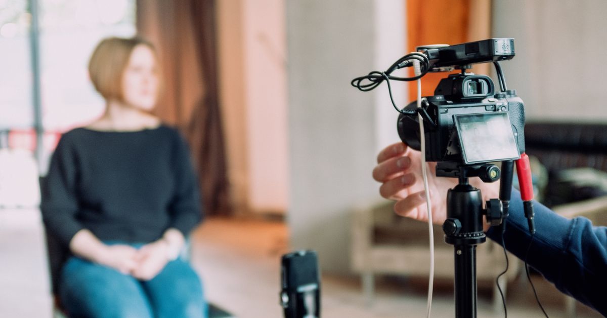Businesswoman in a publicity video production