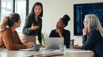 Alt text Professional women using human communication and decision-making skills while working with AI tools