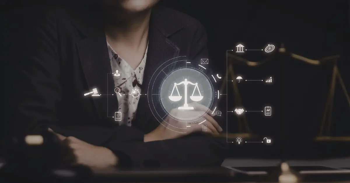 legal concept female lawyer with law icons
