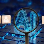 Professional woman using AI tools at work as AI skills influence employee pay and promotions.