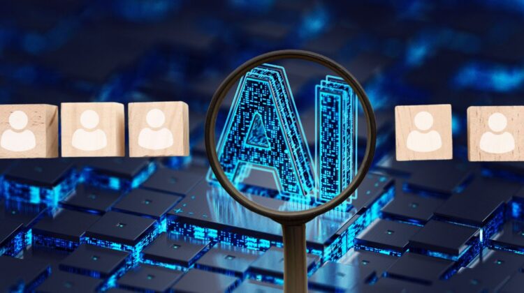 Professional woman using AI tools at work as AI skills influence employee pay and promotions.
